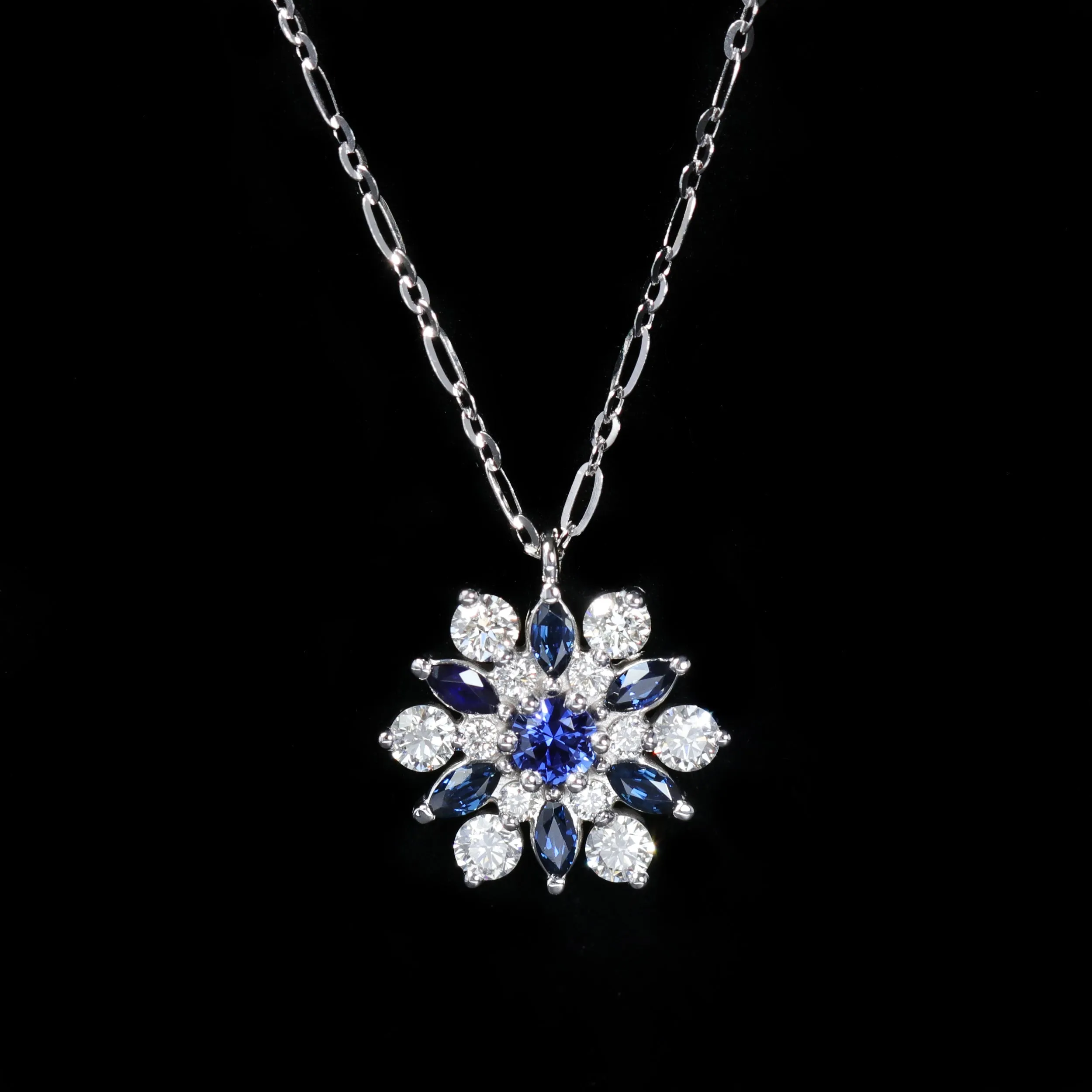 14K White Gold 0.40 CTW Sapphire and Diamond Necklace