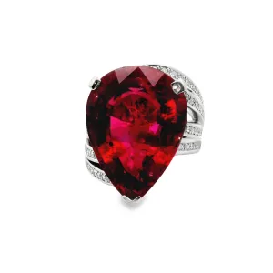 18.65 Carat Rubellite Tourmaline Diamond Platinum Cocktail Ring