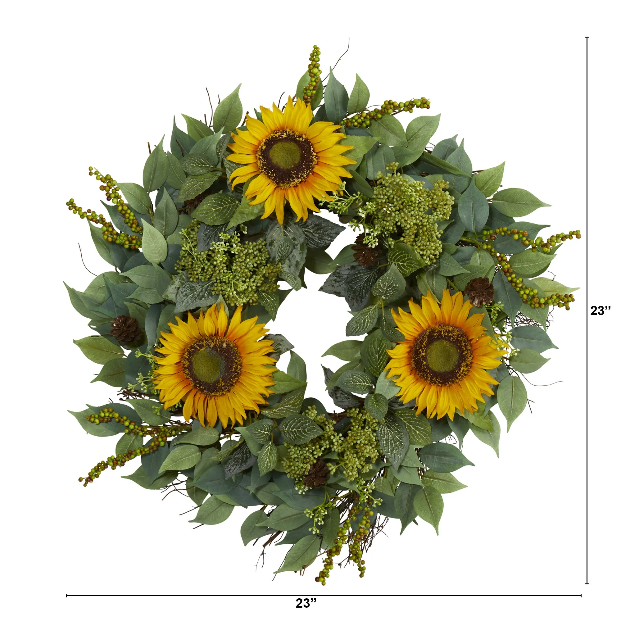 23" Mixed Greens and Sunflower Artificial Wreath