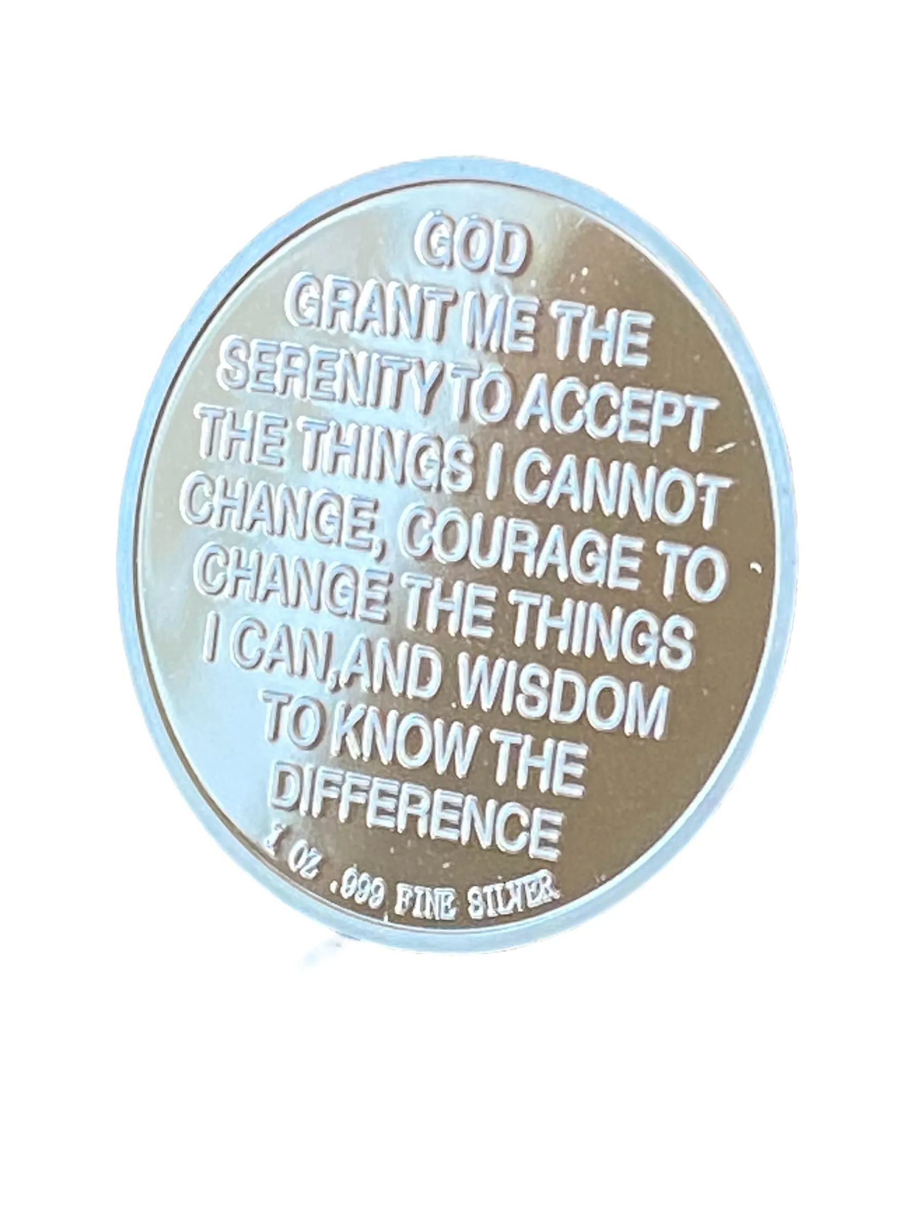 3 Year AA Medallion .999 Fine Silver 1oz Sobriety Chip Serenity Prayer Back Elegant Design