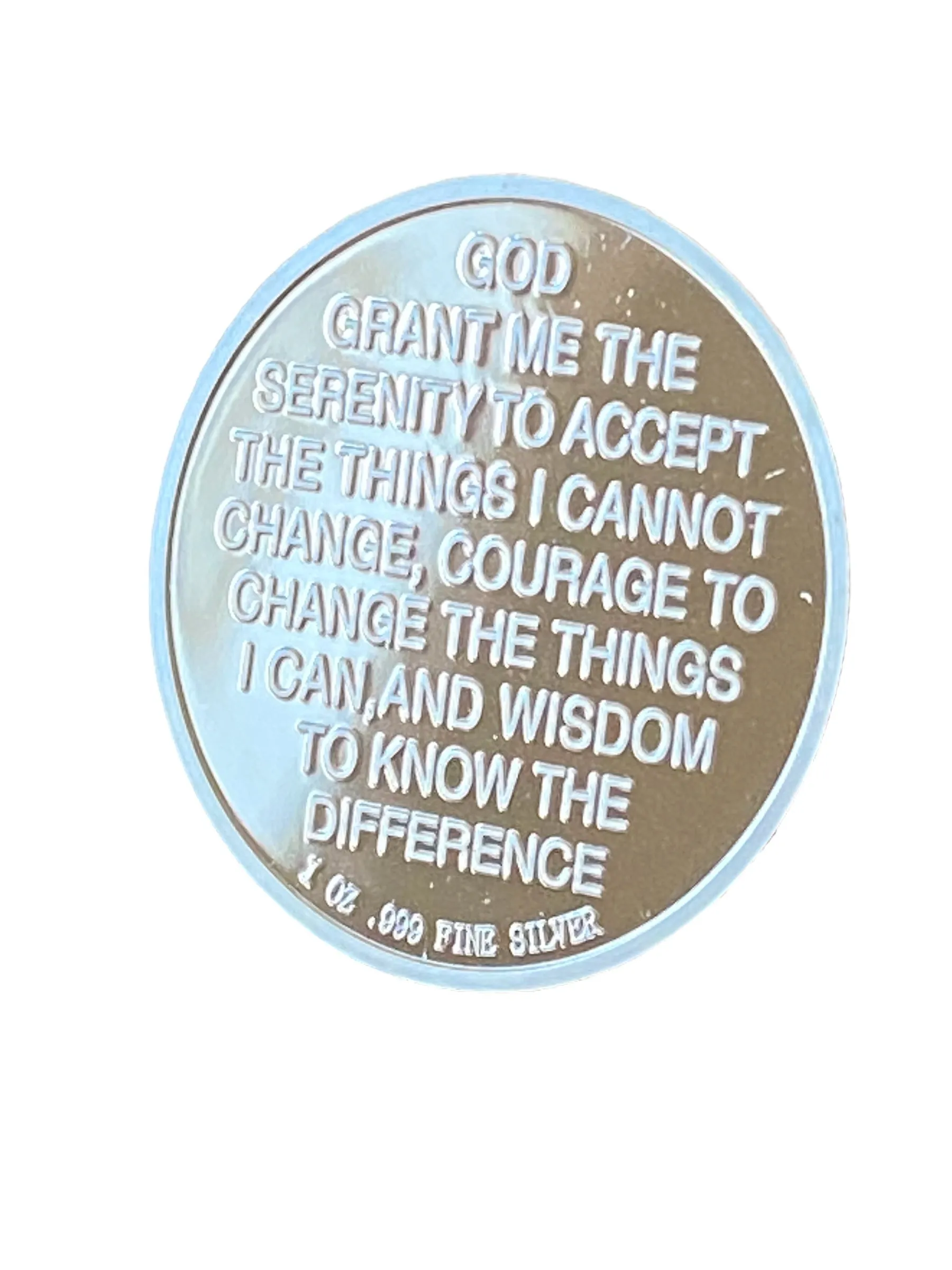 3 Year AA Medallion .999 Fine Silver 1oz Sobriety Chip Serenity Prayer Back Elegant Design