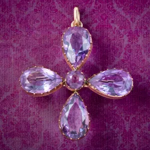 Antique Victorian Amethyst Cross Brooch 21ct Amethyst