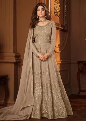 Beige Indian Embroidered Shamita Shetty Anarkali Suit