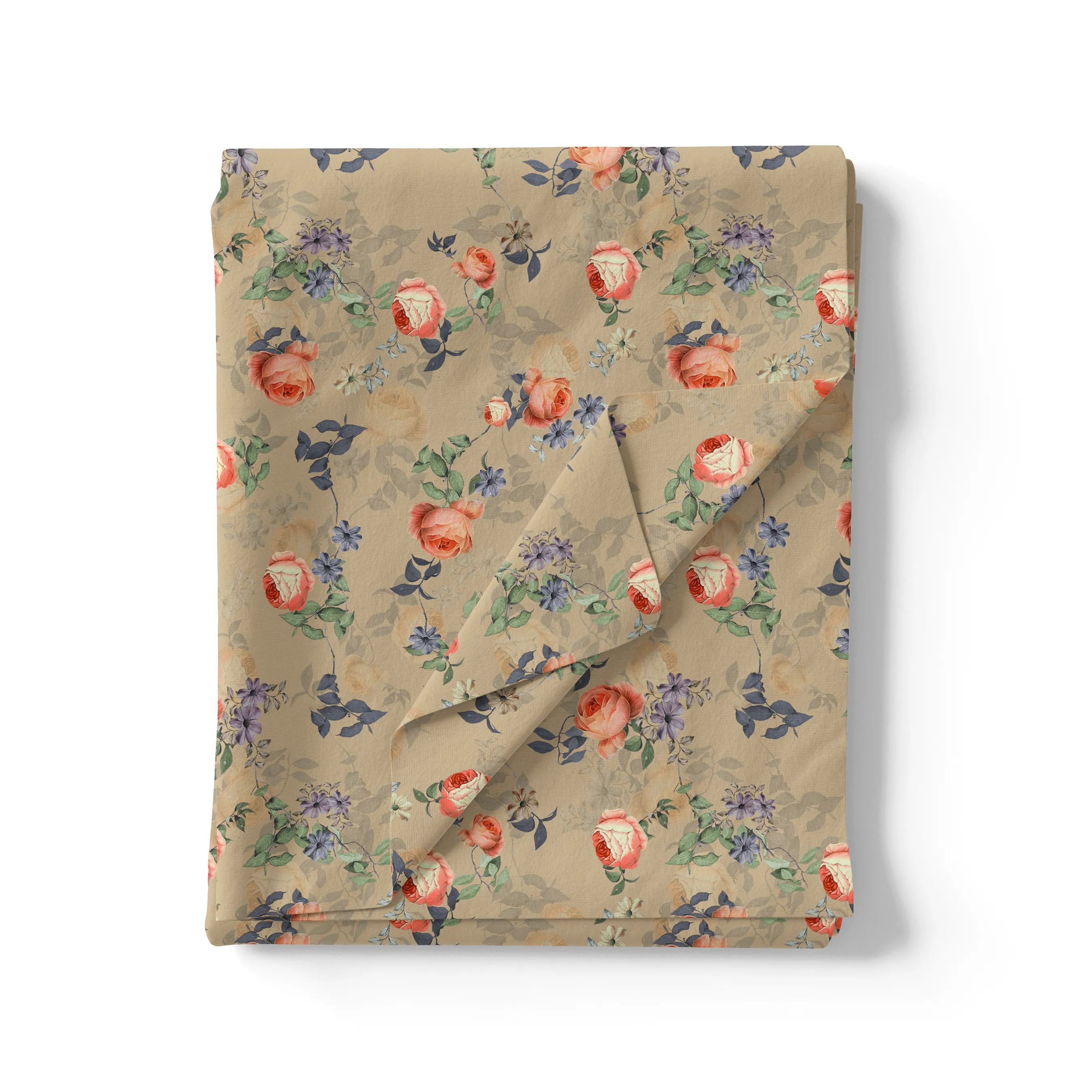 Blooming Orange Roses With Purple Floral Digital Printed Fabric