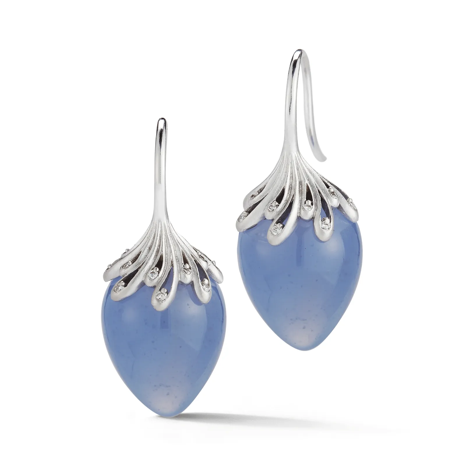 Blue Chalcedony and Diamond Drop Earrings