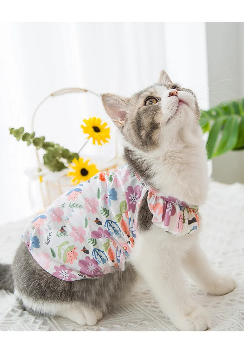 Cat Clothes Summer Floral Breathable Cat Suspender Skirt Clothing Pet Vest