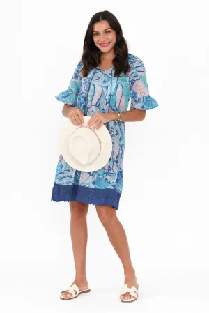 Cayman Blue Paisley Cotton Tunic Dress