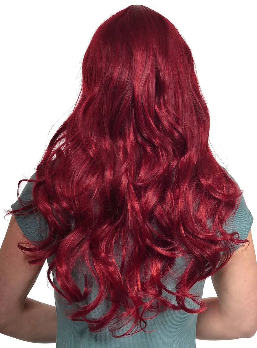 Cherry Red Long Wavy Lace Part Synthetic Fashion Wig