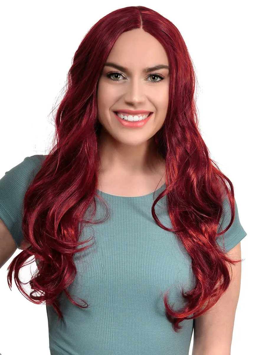 Cherry Red Long Wavy Lace Part Synthetic Fashion Wig