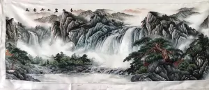 Chinese Totally 100% Hand Embroidered Su Embroidery Art:peony mountains 130cm