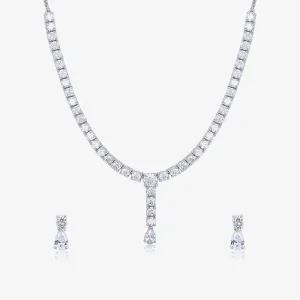 CZ Tennis Dangling Silver Necklace Set