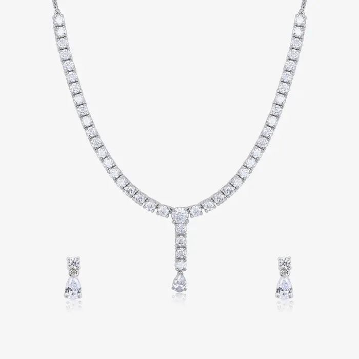 CZ Tennis Dangling Silver Necklace Set