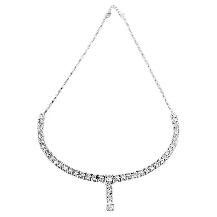 CZ Tennis Dangling Silver Necklace Set