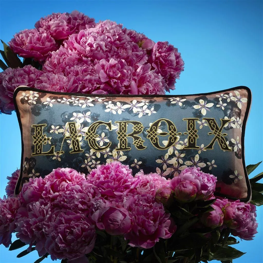 Double-sided pillow LACROIX CHERRY! BLEU DENIM cotton satin