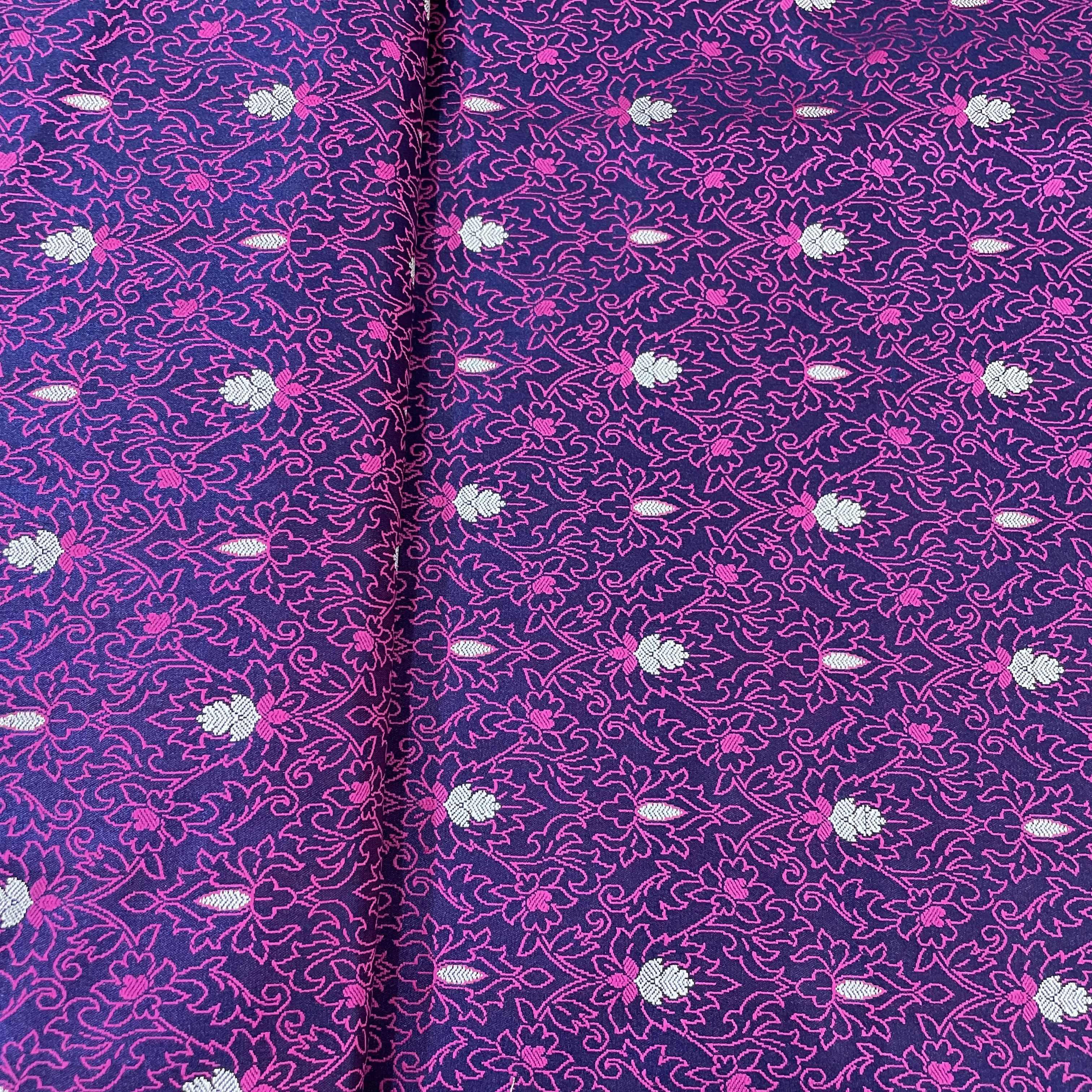 Exclusive Purple Traditional Print Tanchui Jamewar Silk Fabric