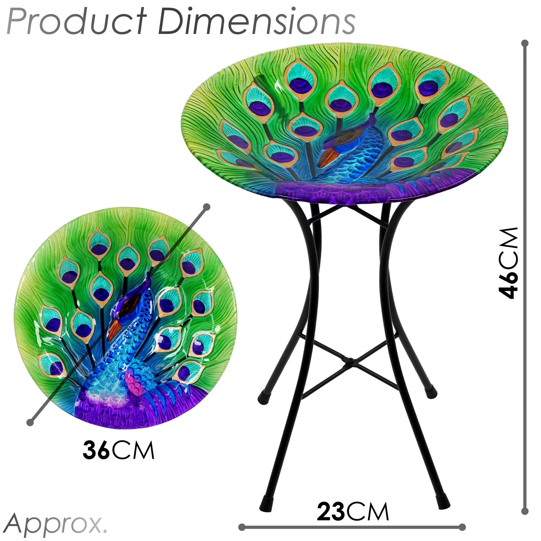 Garden Bird Bath Peacock Design Free Standing