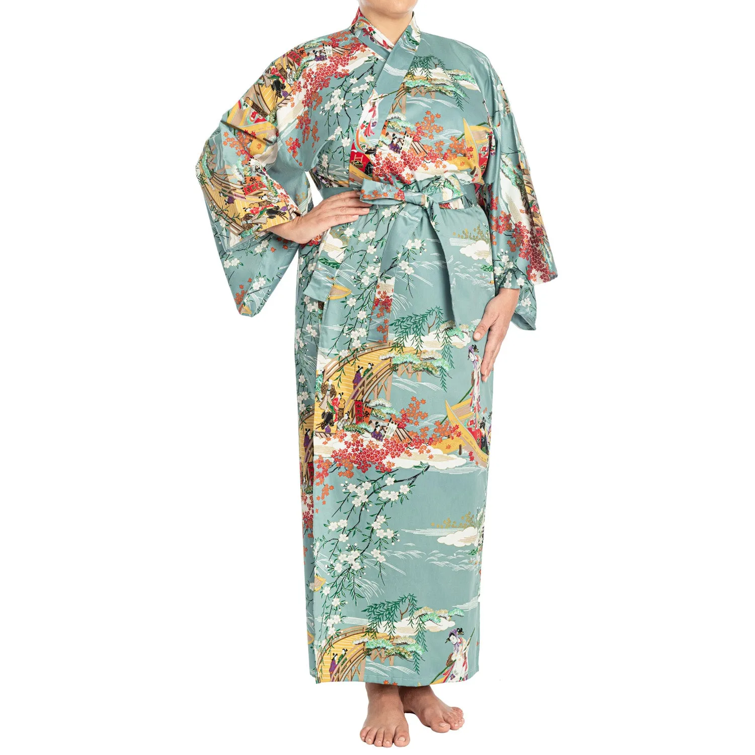 Geisha Long Blue Japanese Kimono XL