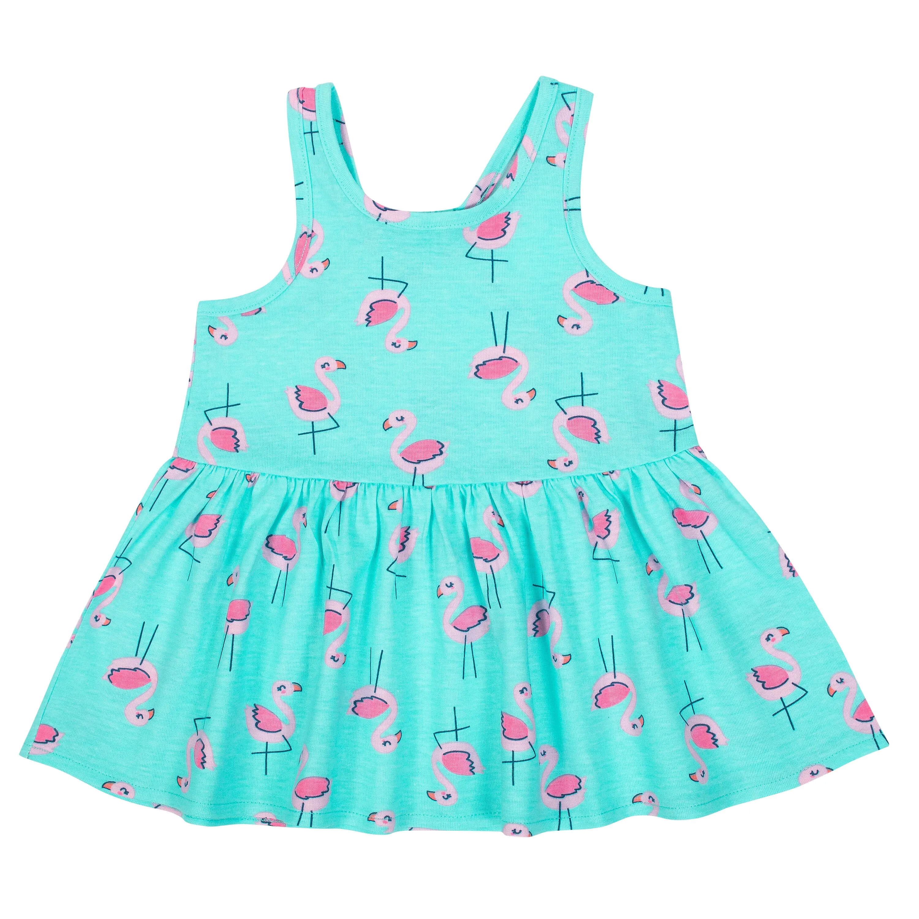 Gerber Girls' Toddler 3-Piece Dress Set, Pink Flamingo