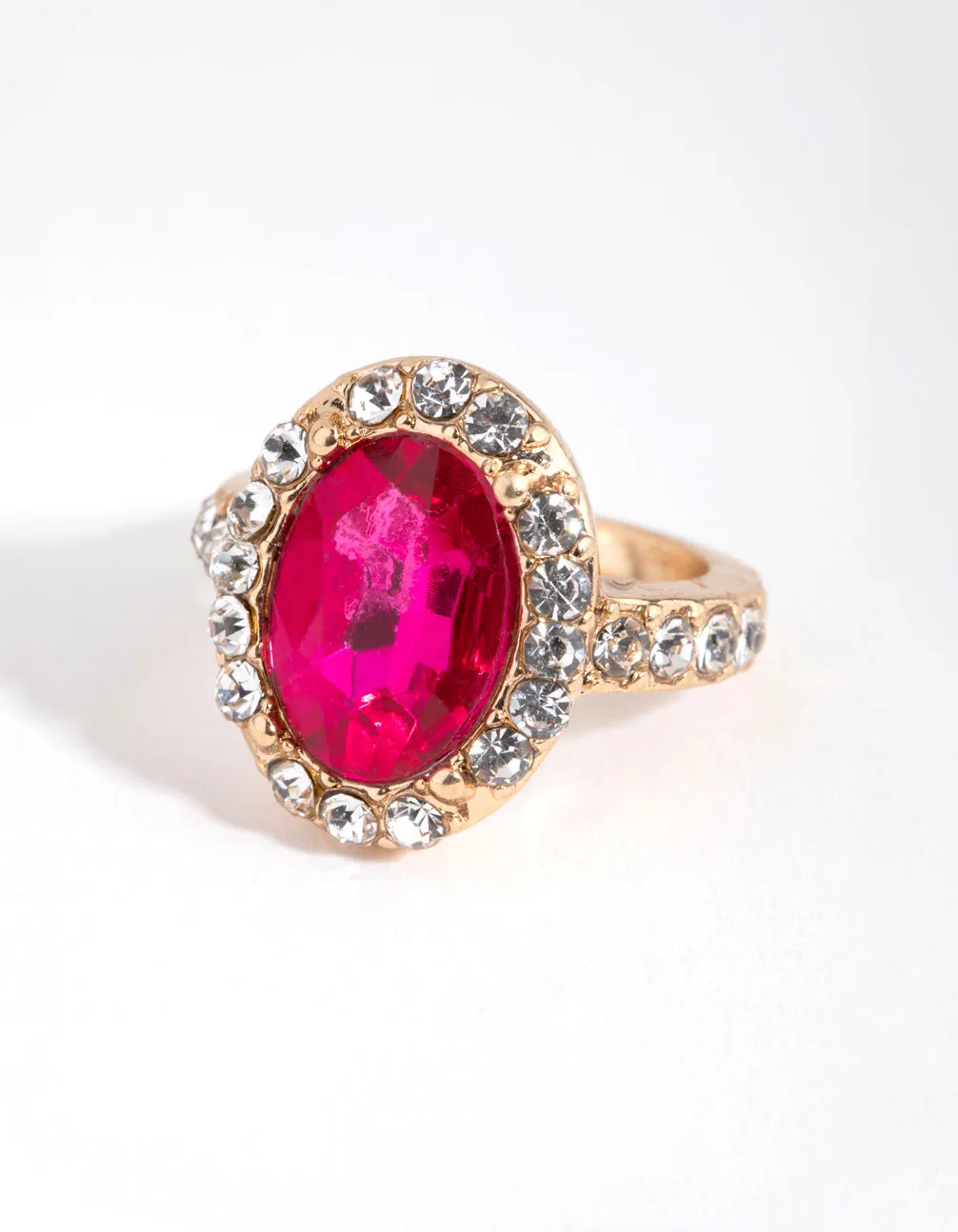 Gold Diamante Surrounded Pink Stone Ring