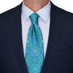 Optimized Title: Elegant Green and Blue Silk Notre Dame Duchesse Tie