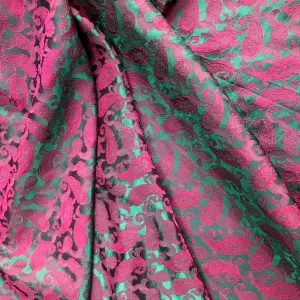 Green silk with Pink Paisley design - PURE MULBERRY SILK fabric by the yard - Luxury Silk - Natural silk - Handmade in VietNam- Silk with Design