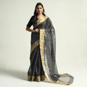 Grey - Traditional Chanderi Silk Handloom Saree with Zari Border & Buti