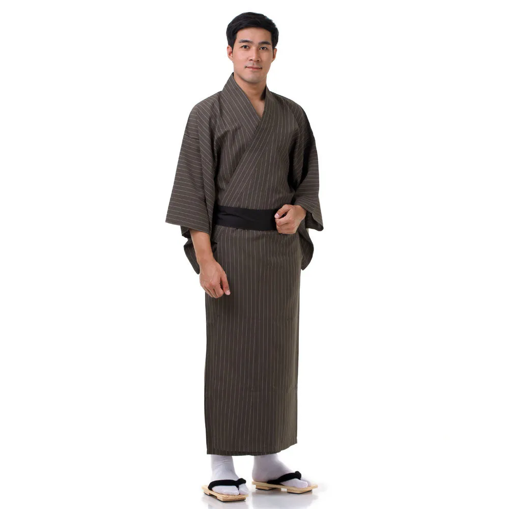 Japanese Black Komainu Yukata Kimono Robe for Men