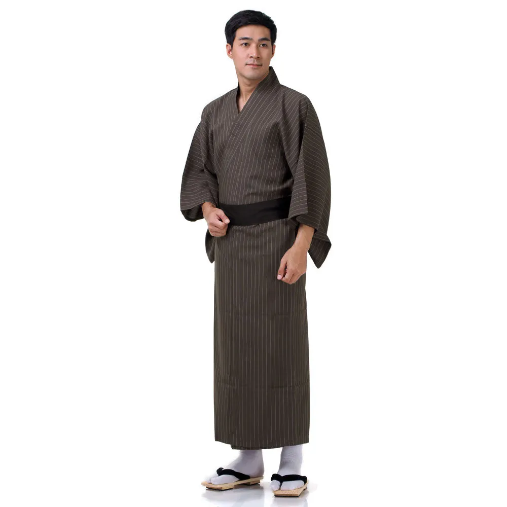 Japanese Black Komainu Yukata Kimono Robe for Men