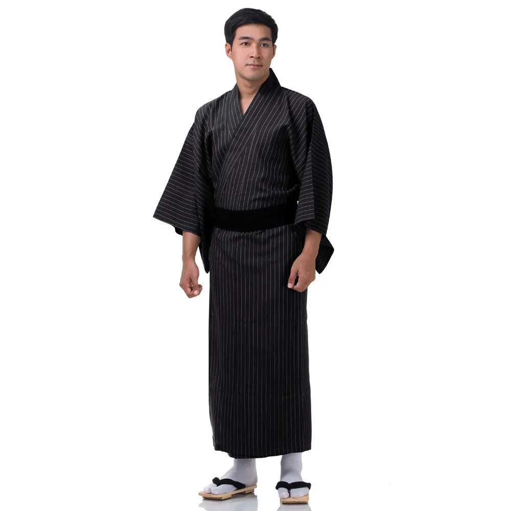 Japanese Black Komainu Yukata Kimono Robe for Men