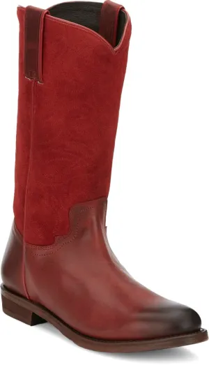 Justin Ladies Red Reba Anthem Round Toe 12" Roper Boots with Red Suede Tops