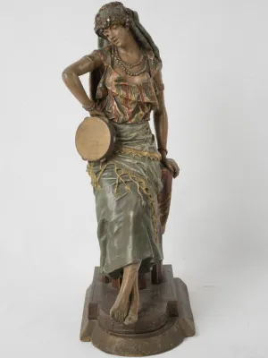 Late 19th-Century Orientalist Sculpture of Lady w/ Tambourine by Louis Hottot (1834–1905) 19¼"