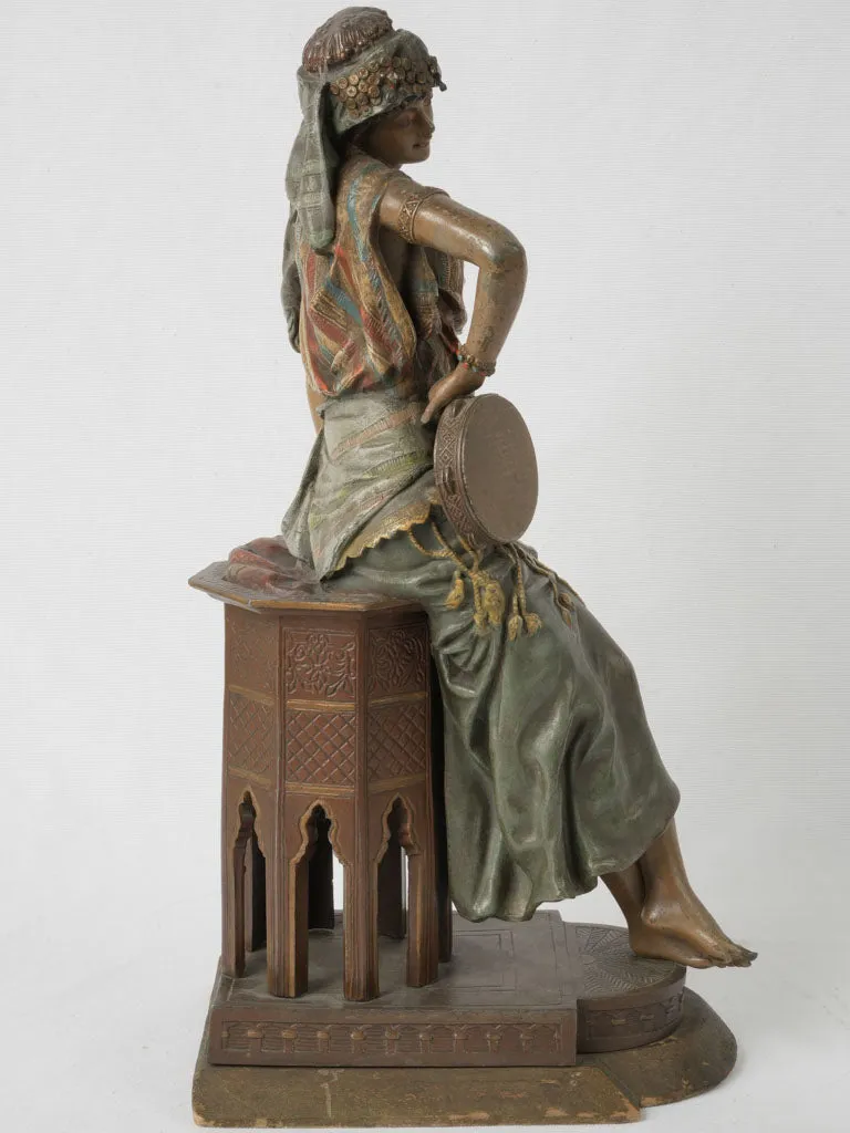 Late 19th-Century Orientalist Sculpture of Lady w/ Tambourine by Louis Hottot (1834–1905) 19¼"