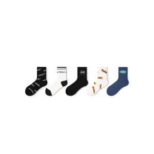 Logo-print All-season Unisex Active 5pcs Crew Socks Set