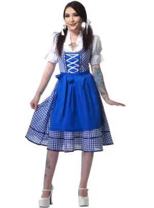 Long Blue and White Checkered Womens Oktoberfest Costume