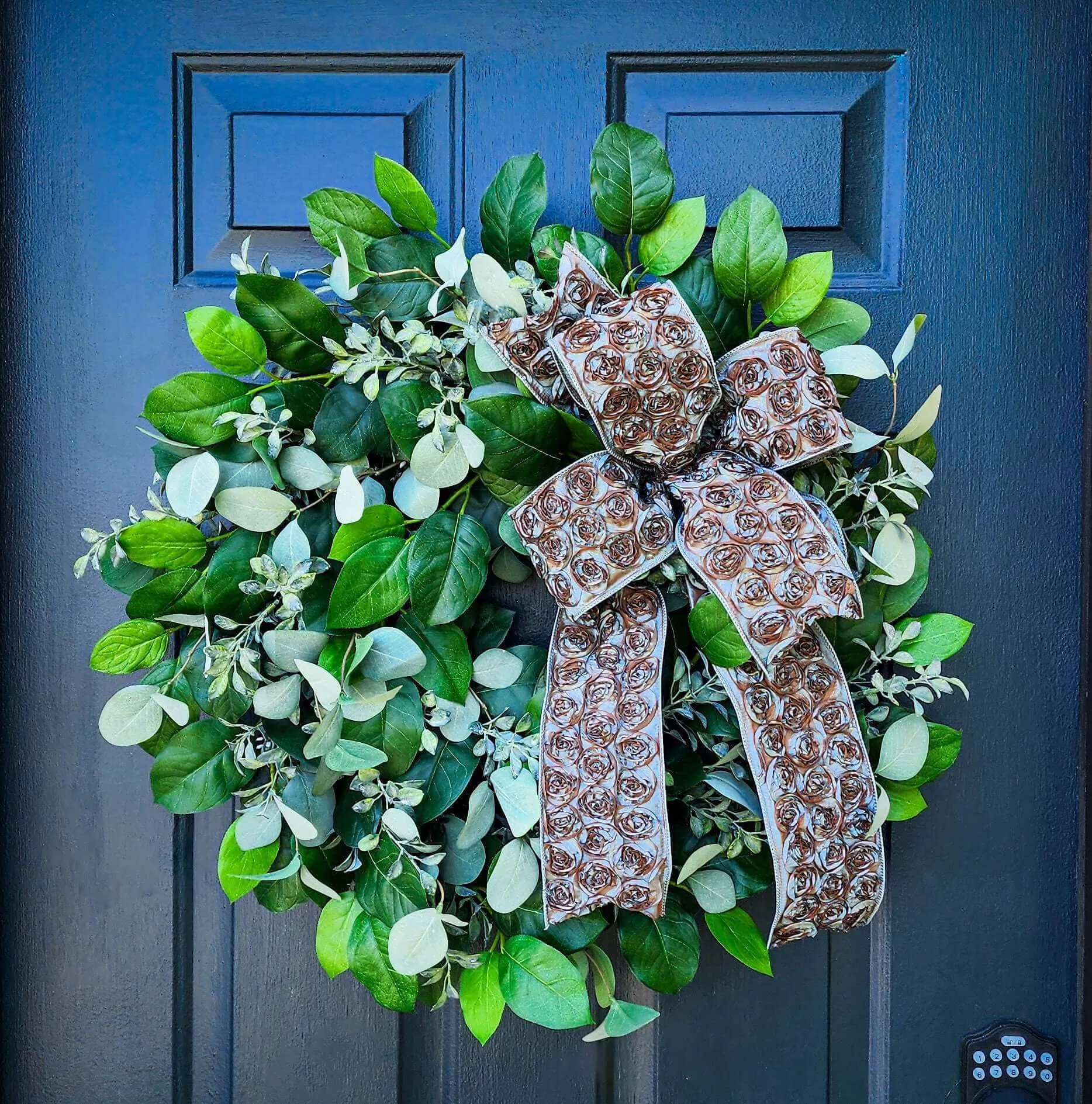 Luxurious Lemon Leaf, Silver Dollar Eucalyptus and Boxwood Wreath– Year-Round Elegance