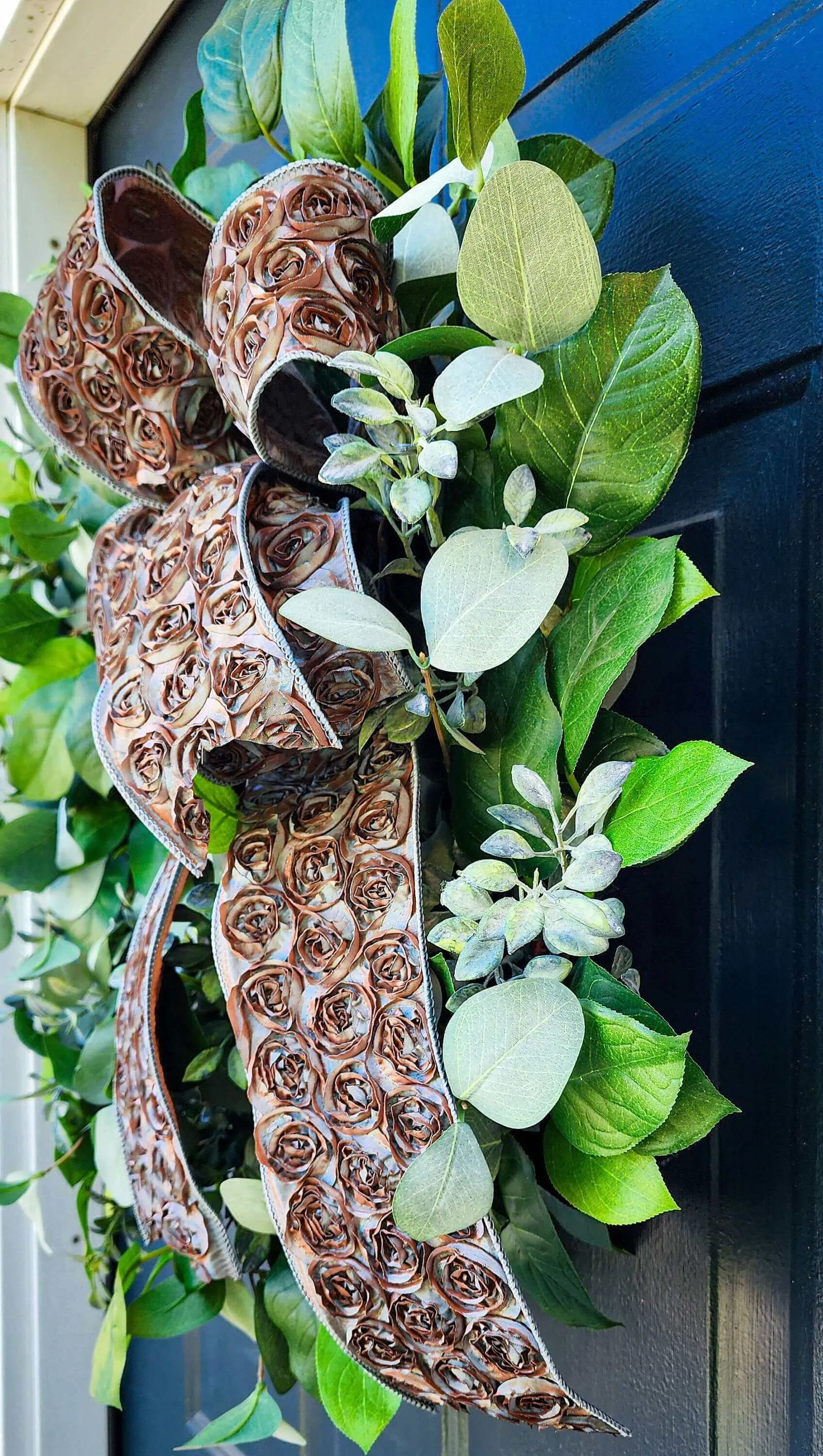 Luxurious Lemon Leaf, Silver Dollar Eucalyptus and Boxwood Wreath– Year-Round Elegance