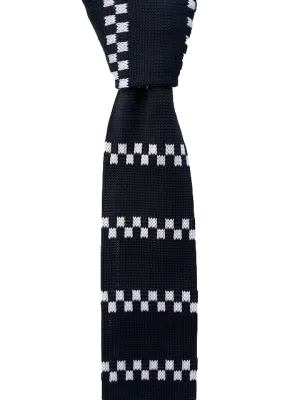 Mainly Black with White and Black Checkerboard Striped Knitted Tie