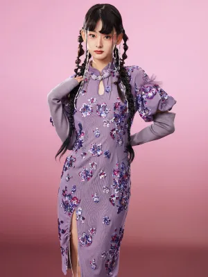 MUKZIN Charming Slim-fitting Purple Slit Original Cheongsam Dress