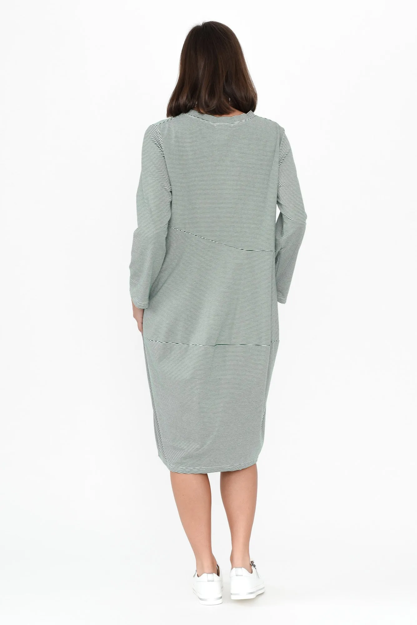 Muriel Green Stripe Cotton Blend Dress