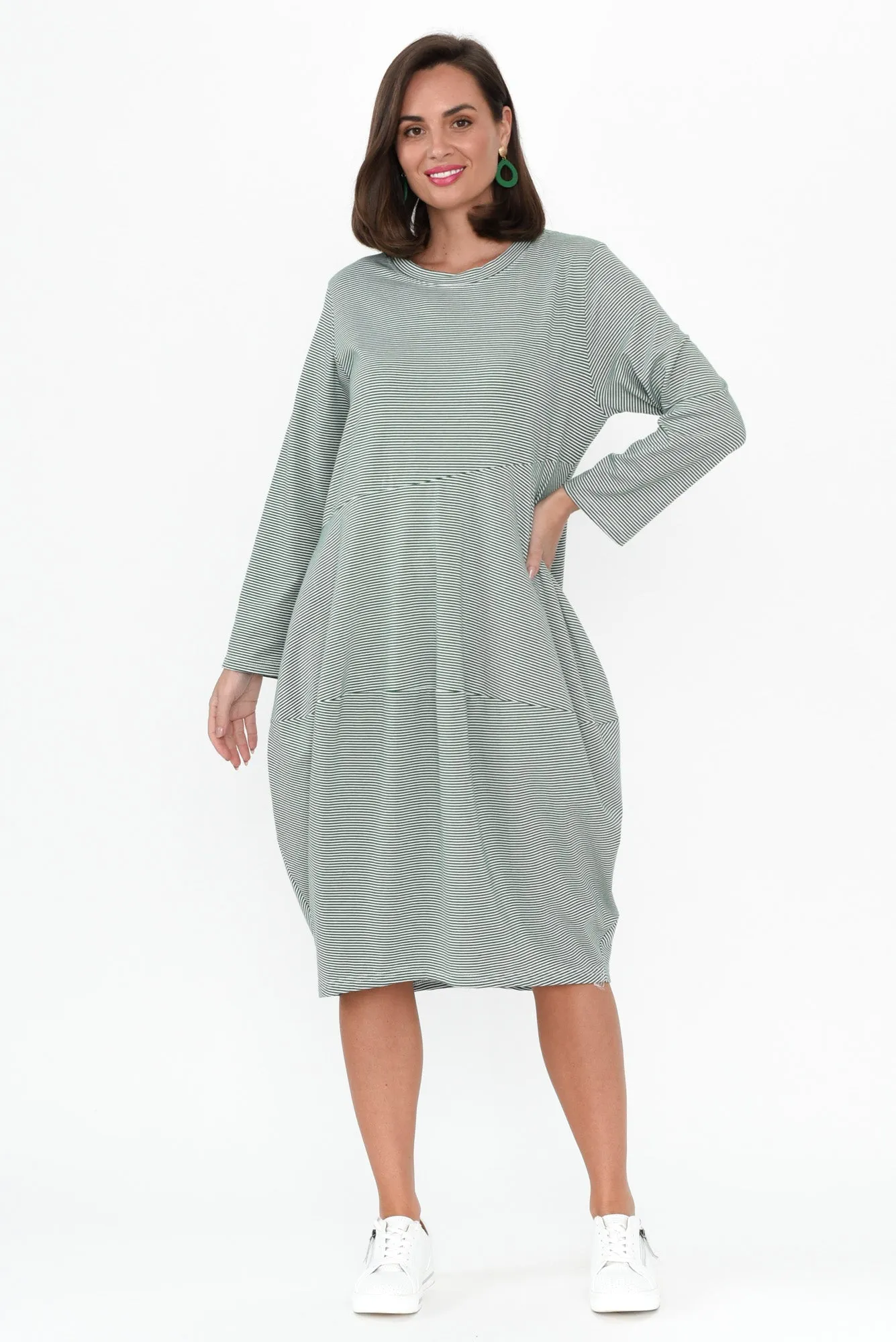 Muriel Green Stripe Cotton Blend Dress