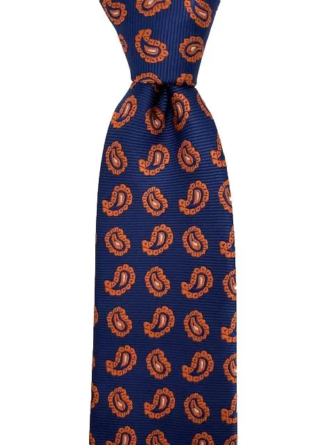 Navy Tie with Mini Orange Paisley Pattern