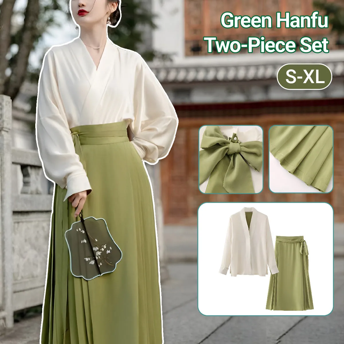 New Chinese Style Green Ma Mian Skirt Set