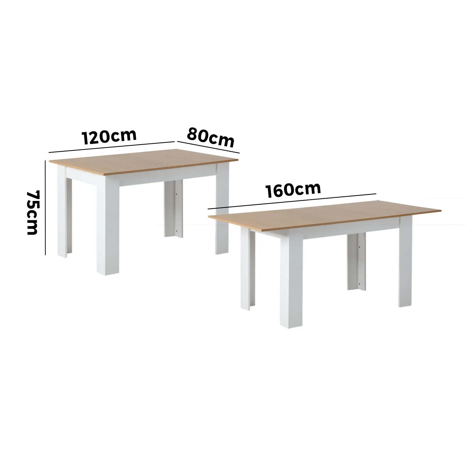 Oikiture 160cm Extendable Dining Table Kitchen Restaurant Cafe Table WoodenWhite