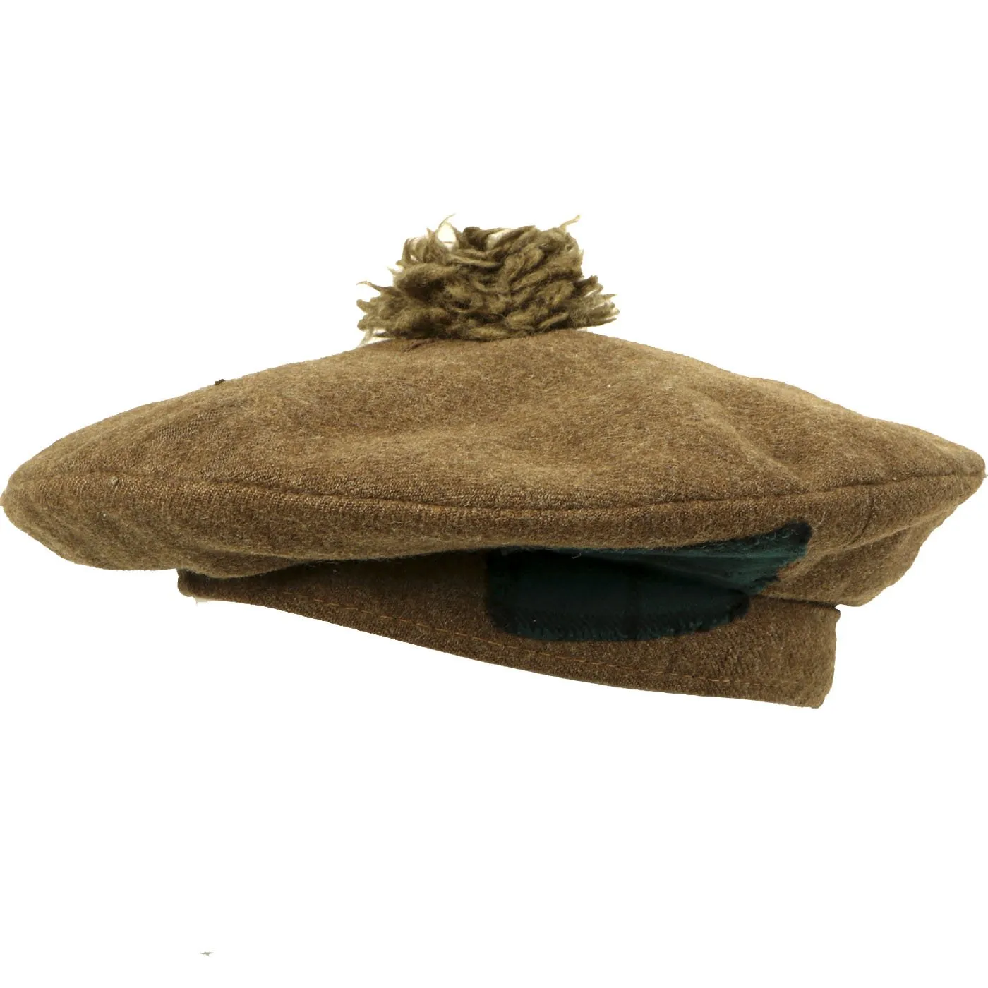 Original British WWII Khaki Tam O' Shanter Wool Cap with Highland Regiment Government Tartan - Size 6 5/8