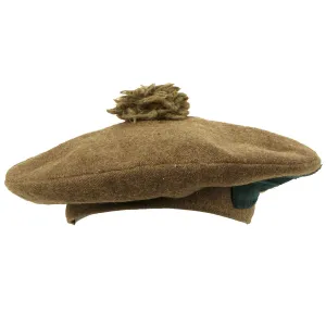 Original British WWII Khaki Tam O' Shanter Wool Cap with Highland Regiment Government Tartan - Size 6 5/8