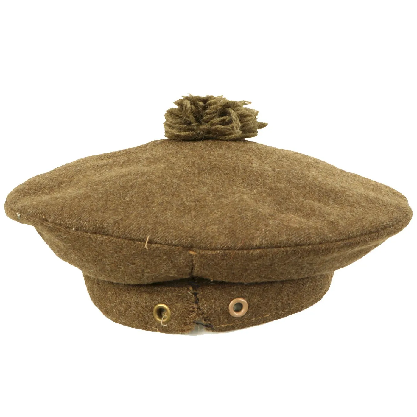 Original British WWII Khaki Tam O' Shanter Wool Cap with Highland Regiment Government Tartan - Size 6 5/8