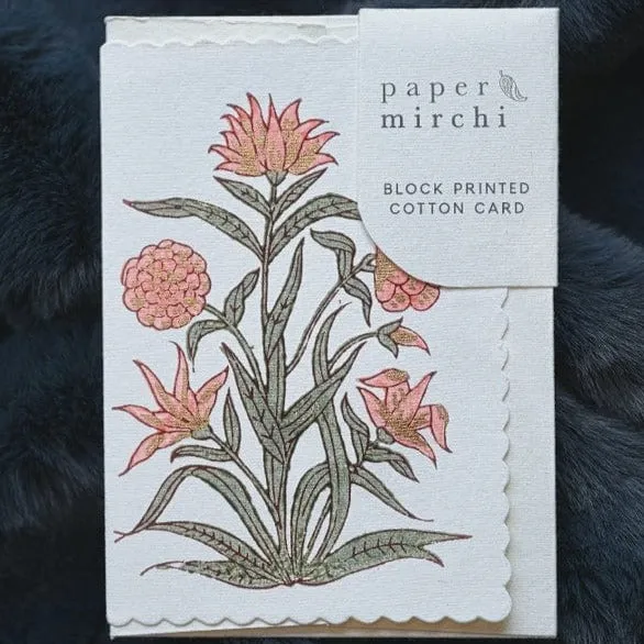 Paper Mirchi Card Hand Block Printed Kamal Coral