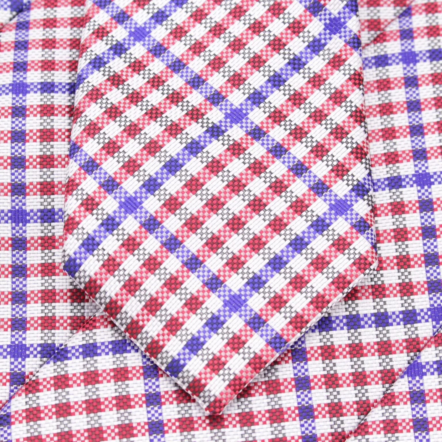 Patriot - Red, White, and Blue Gingham Patterned Long Necktie