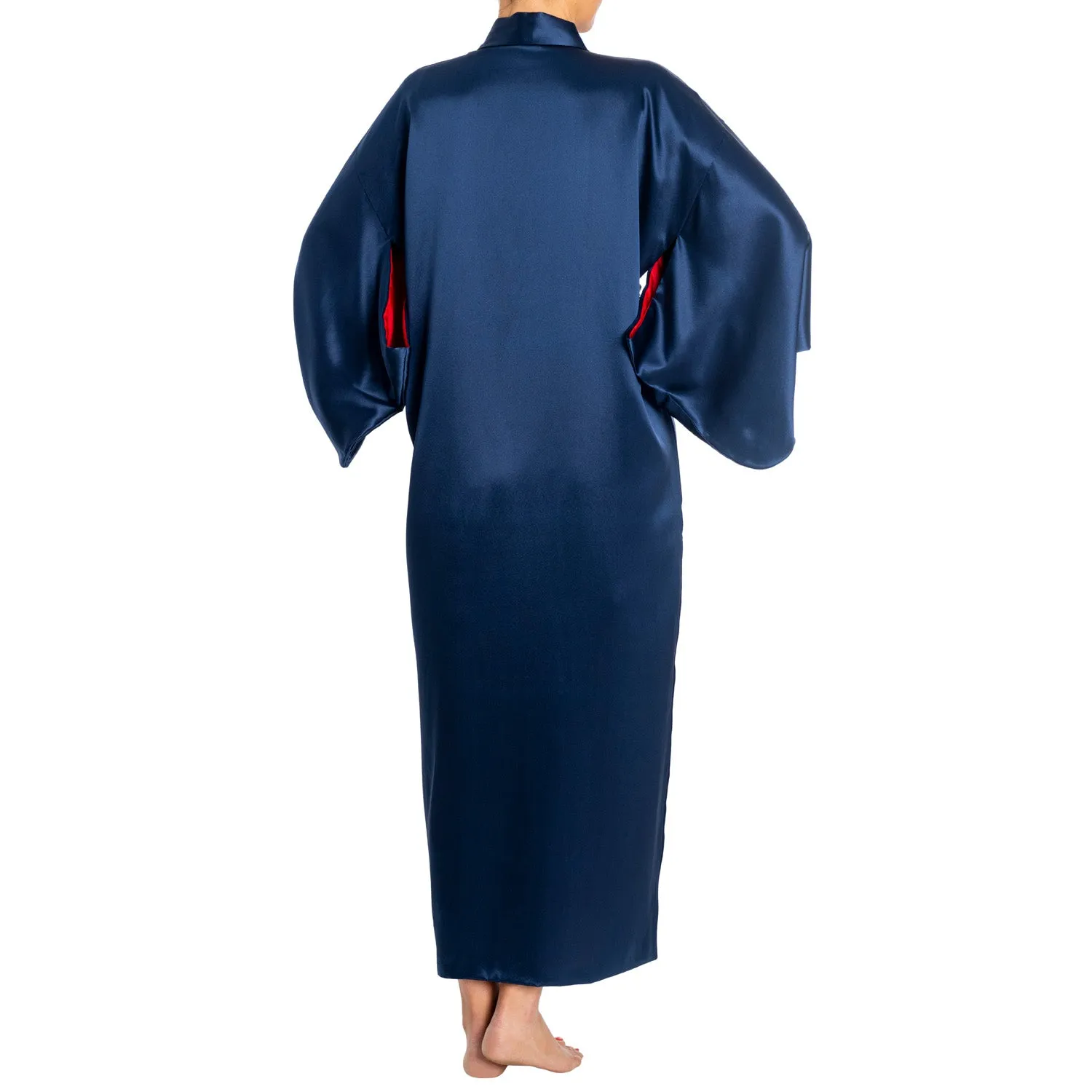 Premium Navy Silk Ladies Japanese Kimono