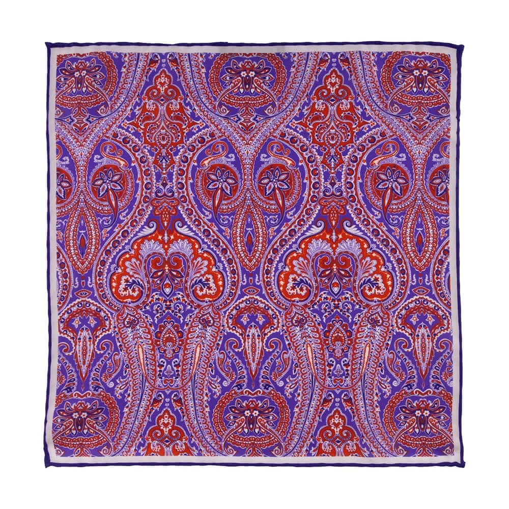 Purple and Orange Twill Silk Pocket Square